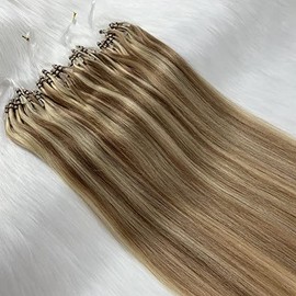24'' Hair Extensions Micro Loop Rings Beads Human Hair Extensions Remy Hair Extensions Double Drawn - 1g/s 50s/pack - (24" #M12/613 Light Brown/Light Blonde Mixed)
