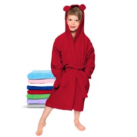 Twinzen Children's Bathrobe for Girls or Boys, 100% Cotton without Chemicals, Oeko-Tex® Certified, 2 Pockets, Belt, Hood with Ears, red, 9-10 Jahre