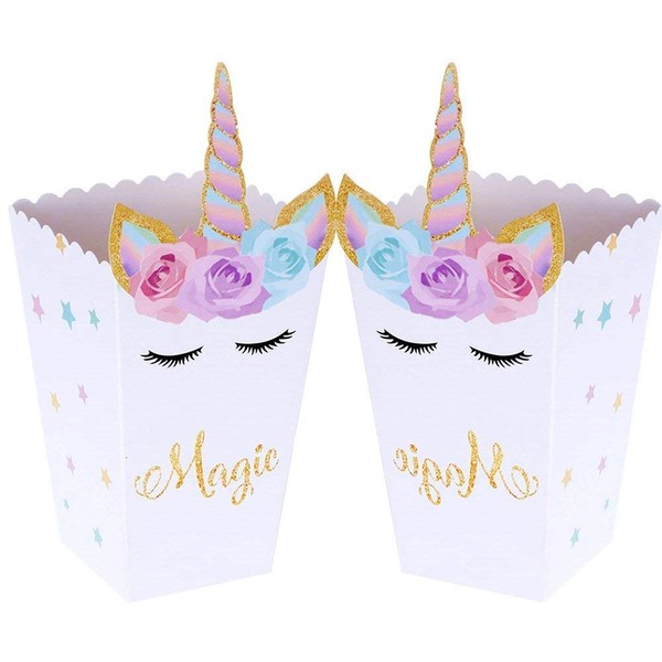 JeVenis Set of 12 Magical Unicorn Party Favor Boxes Unicorn Party Popcorn Treat Boxes Candy Cookie Containers for Baby Shower or Birthday Party Favor Supplies Decorations