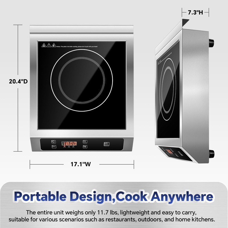 Zomagas Portable Commercial Induction Cooktop,1800W Induction Burner with Sensor Touch