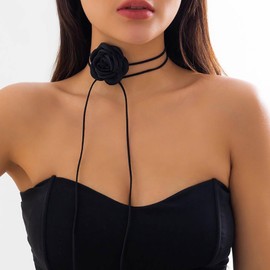 Andelaisi Boho Leather Flower Choker Necklace Vintage Leather Cord Choker Necklace Long Wrap Leather Necklace Choker Layered Suede Leather Necklace Wedding Party Jewelry for Women