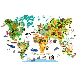 LiveGallery Cute Cartoon Animals World Map Wall Sticker Creative Simple Cognition Word Map Wall Sticker Peel and Stick Wall art Decor for Kids Nursery Classroom Bedroom Decoration (Animal 2)
