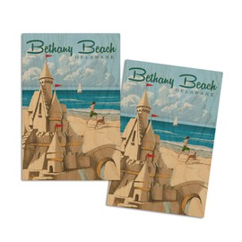 Bethany Beach, Delaware, Sandcastle (4x6 Birch Wood Postcards, 2-Pack Stationary, Rustic Home Wall Decor)
