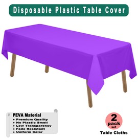 Purple Plastic Tablecloths 2 Pack Disposable Table Covers 54 x 108 Inch Bridal Shower Party Tablecovers PEVA Violet Table Cloths for Picnic Birthday Wedding Banquet Parties 8 ft Rectangle Table Use