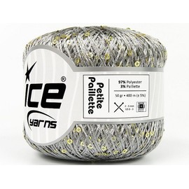 Petite Paillette Grey with Gold Mini Sequins Yarn - 50 grams (1.76 oz) 400 m (437 yards), Polyester, Metallic Sequins