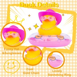 MuMyer Yellow Duck Dashboard Decorations Mini Rubber Ducks Car Ornament Accessories with Mini Cowboy Hat Swim Tube Necklace and Love Shaped Sunglasses(L4)