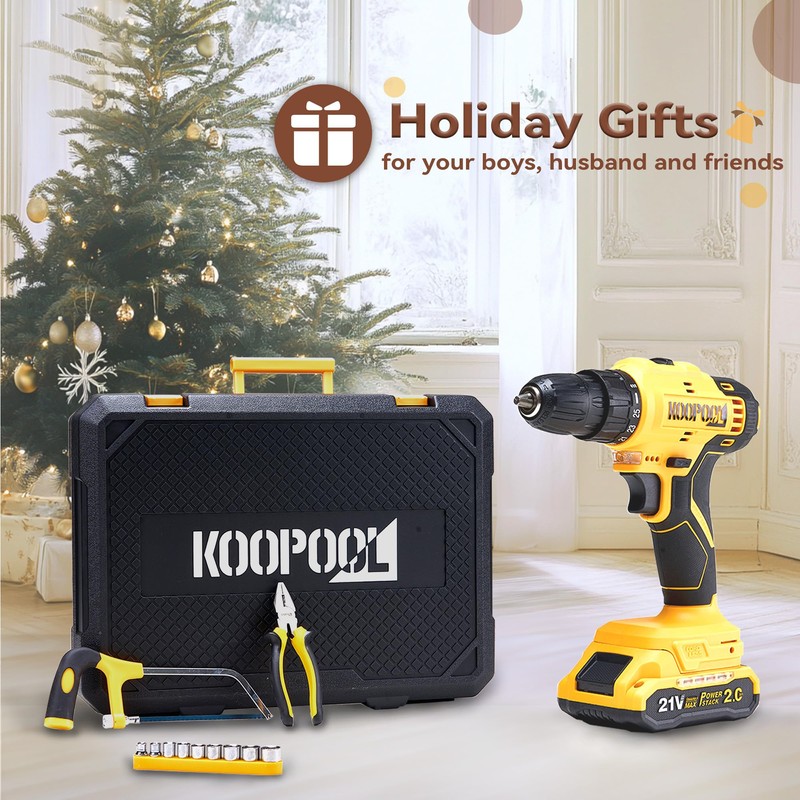 Tool Box Set: Cordless 21V Power Drill Tool Kit with