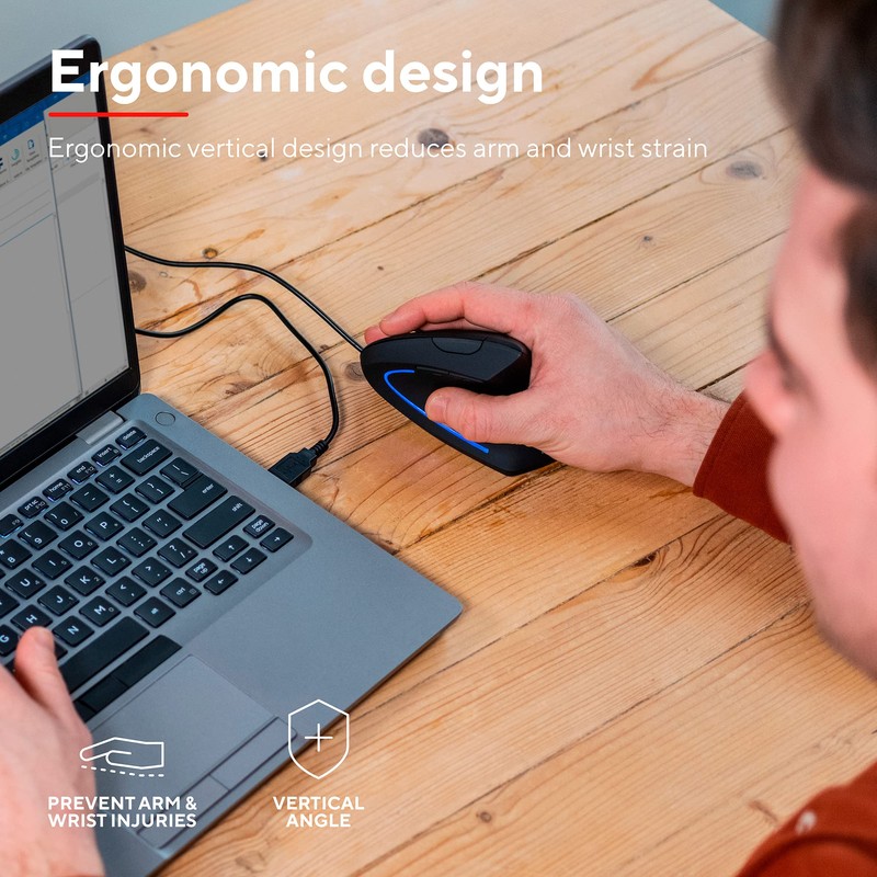 Trust Verto Wired Ergonomic Mouse, Vertical Mouse with LED Illumination,