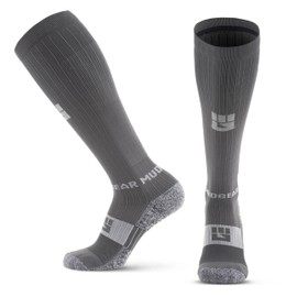 MudGear Compression Socks for Trail Running, Recovery, Travel, and Outdoor Adventures – Graduated, Durable, Sweat-Resistant, Boot Height, Small, Gray/Black