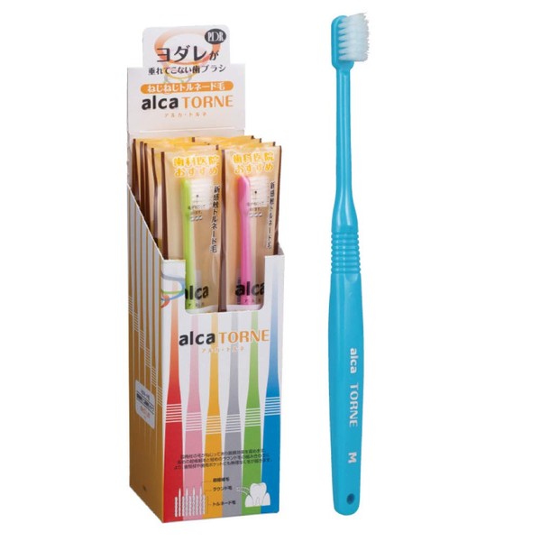 P.D.R. Arca Torne ~ alca TORNE~ (Double Tier Flocked Tornado Type) Toothbrushes for Dentists, Assorted (12 Pieces), M (Medium)