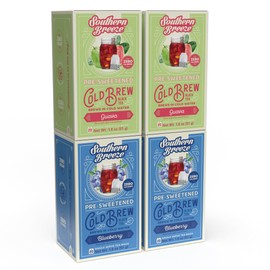 Southern Breeze Cold Brew Sweet Iced Tea with Black Tea and Zero Carbs Zero Sugar, 20 Individually Wrapped Tea Bags Pack of 4 (Guava and Blueberry)