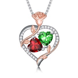 EWBOITE Garnet Emerald Necklaces for Women January May Birthstone Pendant Necklace Rose Heart Jewelry Anniversary Birthday Mothers Day Christmas Gifts for Her Mom Wife Girlfriend
