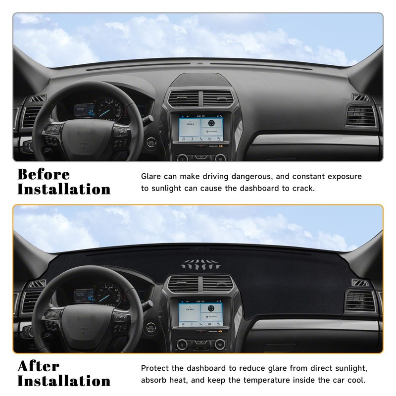 PeakPurit Black Dashboard Dash Board Cover Mat Carpet for Ford