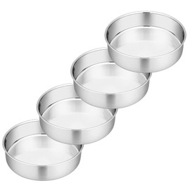 P&P CHEF Juego de 4 moldes redondos para tartas de 6 pulgadas, moldes redondos para hornear, de acero inoxidable, para cumpleaños, boda, capa de metal, no tóxicos y saludables, pulido con espejo y apto para lavaplatos