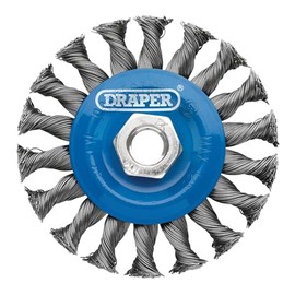 Draper 08055 Steel Twist-Knot Flat Wire Wheel Brush, 100mm, M14