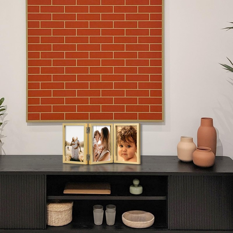 3 Picture Frame 4x6 Golden Triple Hinged MDF Wood with