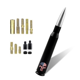 Arwrilt Car Bullet Antenna, Skull American Flag Pattern Truck Bullet Antenna, Car Truck Exterior Decoration Accessories, for GM Chevy Silverado 1500 3500 HD Avalanche GMC Sierra 1500 3500 (Silver)