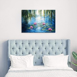Claude Monet Water Lilies Canvas Wall Art, Monet Style Famous Oil Paintings Flowers Decor for Living Room, Modern Classic Floral Landscape Pictures for Bedroom, impressionist wall art, Claude Monet Art Prints for Kitchen Home Office Decorations 24x36 Inc