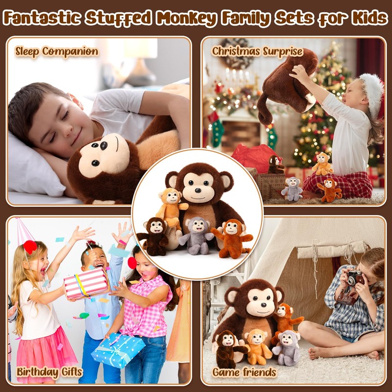 Aoriher 5 Pieces Monkey Plush Toy Set 1 Mommy Monkey