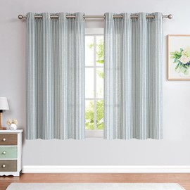 jinchan Linen Blue Striped Curtains for Living Room & Bedroom - Ticking Stripe Pattern, Light Filtering Pinstripe Window Treatment, 2 Panels, 63 inches Long