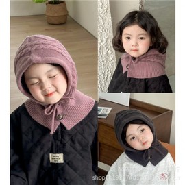 Kids Retro Balaclava Hat with New Linen Pattern lf2234 Free Size/50-52cm Gray Cable Knit Scarf 3ea