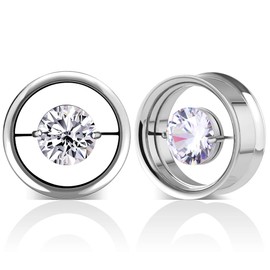 COOEAR 1 Pair Stainless Steel Tunnels Gem Ear Plugs Eyelet Gauges for Ears Screw Back Double Flared Stretchers Expander.