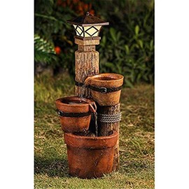 Jeco Three Pots with Solar Pillar Lamp Water Fountain