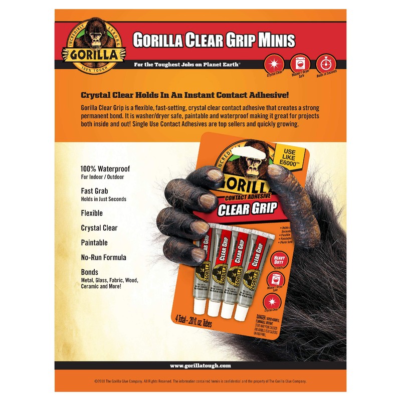 Gorilla Clear Grip Waterproof Contact Adhesive Minis, Four .2 Ounce