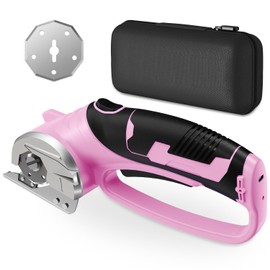 Cordless Electric Scissors, 4V Rechargeable Heavy Duty Rotary Cutter with LED Light & Safety Lock for Cardboard, Fabric, Leather, Carpet, Plastic, Crafting, Sewing, DIY & Industrial Use + Box (Pink)