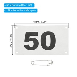 PATIKIL Tearproof Running Bib Numbers 7x4 Inch, 1-50 Waterproof Race Competitor Numbers with Safety Pin for Marathon Sports Game Competition Race Events, White