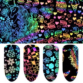Mesiyun Nail Art 3D Laser Stickers Starry Sky Holographic DIY Decals Self-Adhesive Transfer Foils Nail Tips Decoration 8 Sheets (8 Sheets Laser Starry Stickers)