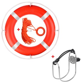 28" Life Ring,Life Ring for Pool with 98.4FT Water Floating Lifesaving Rope,Pool Life Ring with Reflective Tape,Include Ring Buoy Bracket