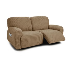 ULTICOR Extra Wide 75" - 100", Reclining 2 Seater Sofa, Extra Wide Reclining Love Seat Slipcover, 6-Piece Jacquared Fabric, Reclining Sofa Covers, Thick, Soft, Washable (Style 2) (Taupe)