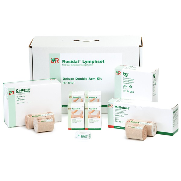 Lohmann & Rauscher Rosidal Lymphset Compression Bandaging Kit for Arms,Bandages Set,Includes Short Stretch Wrap,Synthetic Padding, Tubular Bandage,Adhesive Tape & Instructions,Double Arm