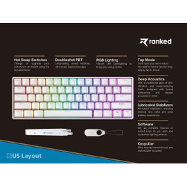 Ranked N60 Nova 60% Form Factor | Hot Swappable Mechanical Gaming Keyboard | 61 Keys Multi Color RGB LED Backlit for PC/Mac Gamer (White, Gateron Yellow)