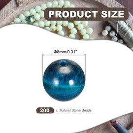 PATIKIL 8mm Natural Stone Beads Blue Tiger Eye Stone, 200 Pcs Round Loose Gemstone Beads Spacer Beads for Bracelet Necklace Earrings Jewelry Making, Black/Blue