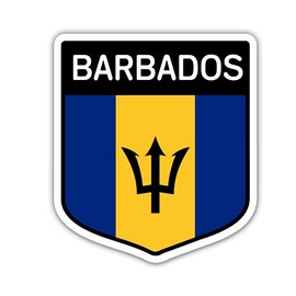 Squiddy Barbados Flag Shield - Vinyl Sticker Decal for Phone, Laptop, Water Bottle (3" high)