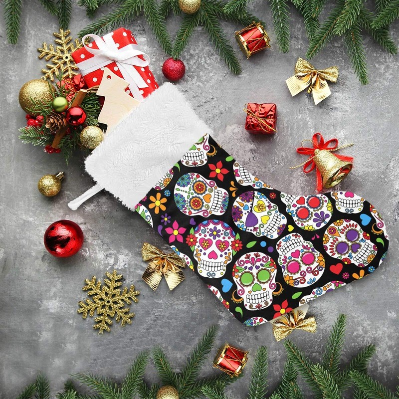 Blueangle Sugar Skull Flower Christmas Stockings 17.7 Inch Gift Holders
