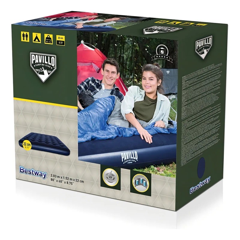 Colchón Inflable Queen Azul Cama De Aire Camping