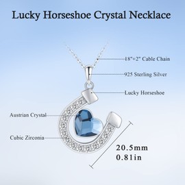 ABIGY Horseshoe Chain 925 Sterling Silver Lucky Horseshoe Necklace with Heart Austria Crystal Pendant for Women Horse Lovers Lucky Jewellery Gift for Mum Daughter Birthday Christmas, Sterling Silver,