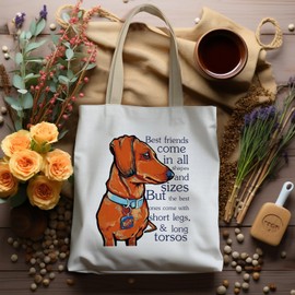 APJYM Dachshund Tote Bag, Reusable Canvas Tote, White, 13 x 15 inches, Women's, Adult, Unisex-Adults, Female (Primarily), Gift for Dachshund Lovers