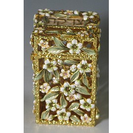 Jeweled Tzedukah Box Flowers and Pink Stones Item 6255