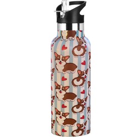 Hazlget Corgi Gifts,Corgi Dog Water Bottle with Straw Lid Insulated Stainless Steel Travel Mugs for Sport Gym Outdoor 20oz