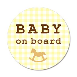 SignStore Moku Gingham Plaid Baby on Board Sticker 4.5" Diameter Multicolor Vinyl Made in Japan Waterproof sticker_car_natural_06_gingham_Baby (Yellow)