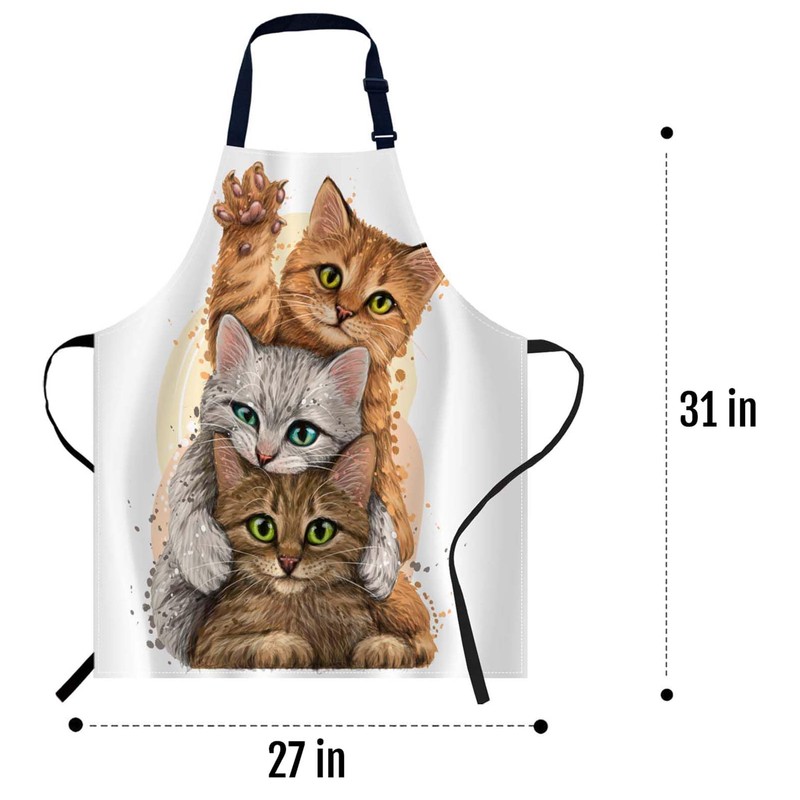 oFloral Three Cute Kittens Bib Apron with Adjustable Neck for