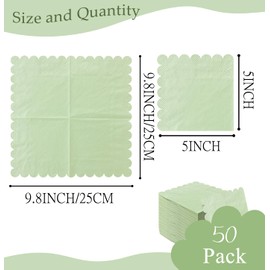 HEIPINIUYE 50 Pieces 2-ply Sage Green Napkin Disposable Scalloped Cocktail Napkins Beverage Napkins Dessert Napkins Paper Napkins for Wedding Birthday Party Paper Dinner Napkins