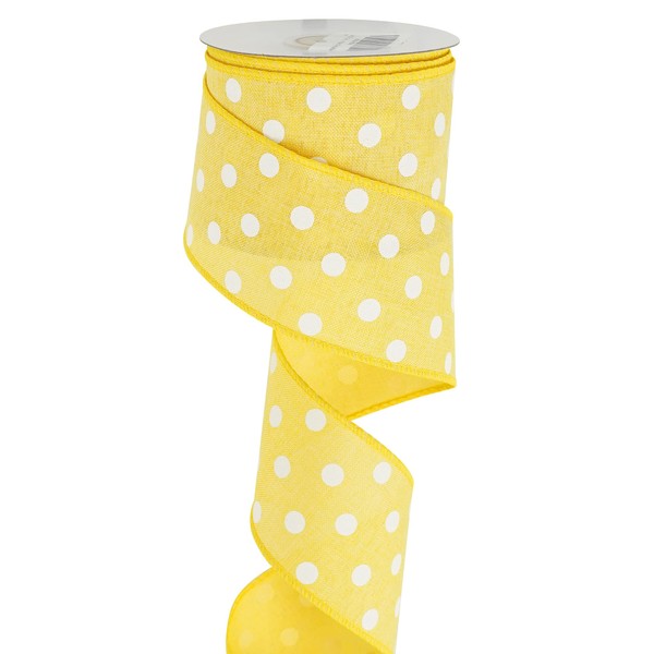 HUIHUANG Yellow Polka Dot Burlap Ribbon Wired Edge Ribbon 2.5