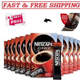NESCAFÉ NESCAFE CLASICO, Dark Roast Instant Coffee, 12 boxes (84 packets) Great Price