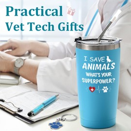 Lifecapido 19Pcs Vet Tech Gifts, Veterinarian Gifts, I Save Animals What's Your Superpower - 20oz Tumbler with Keychains Stickers Pens, Vet Tech Week Gifts Christmas Gifts for Veterinary Technologists
