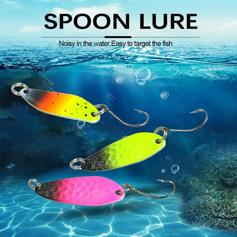 JasCherry 43-teiliges Angelköder-Set, Pailletten-Spinner-Angelköder mit Haken, lebensechtes Angelzubehör-Set, Löffel-Schwimmköder mit